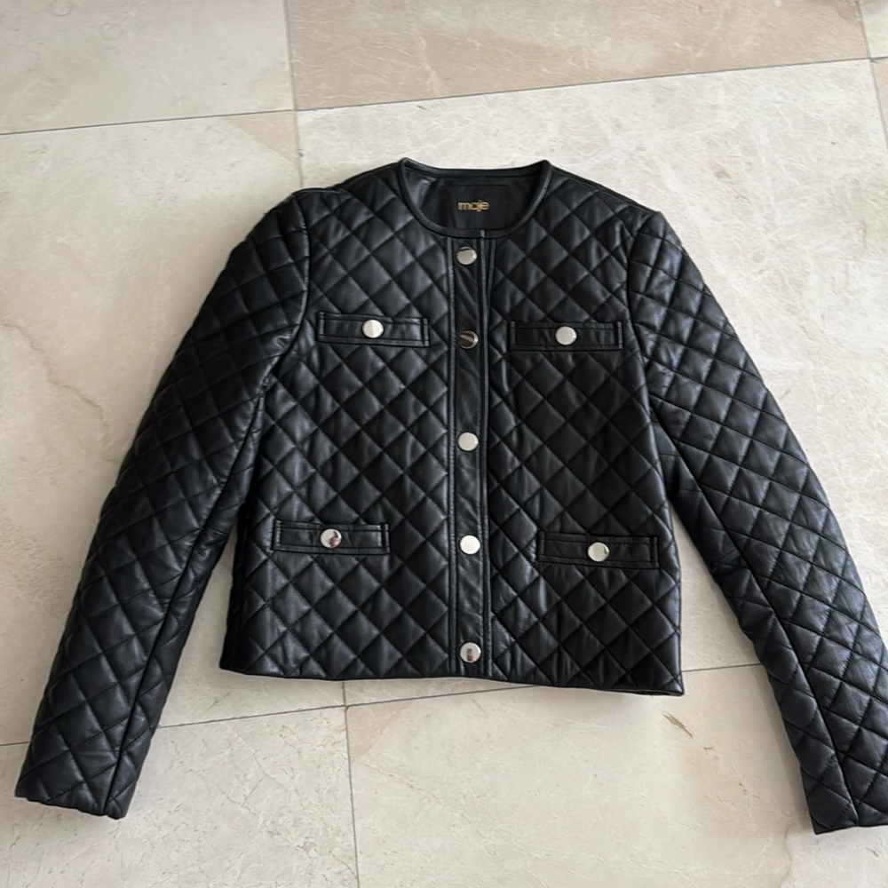 Make black quilt leather jacket, Size 36